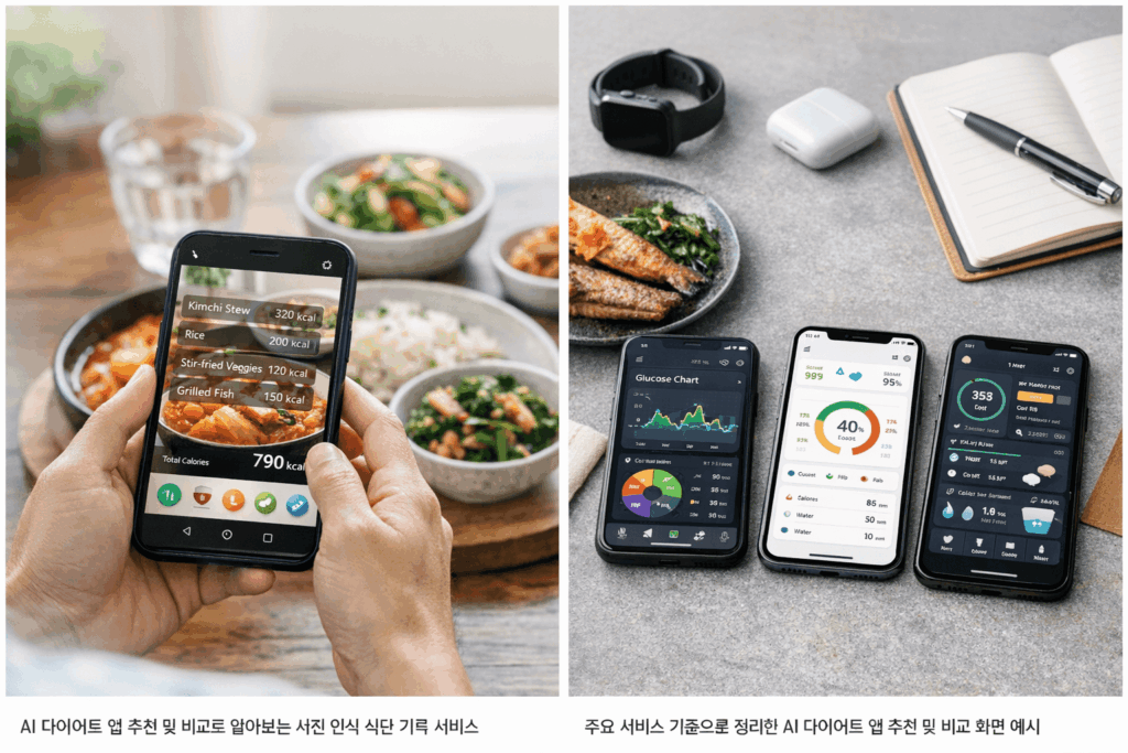 주요 서비스 기준으로 정리한 AI 다이어트 앱 추천 및 비교 화면 예시