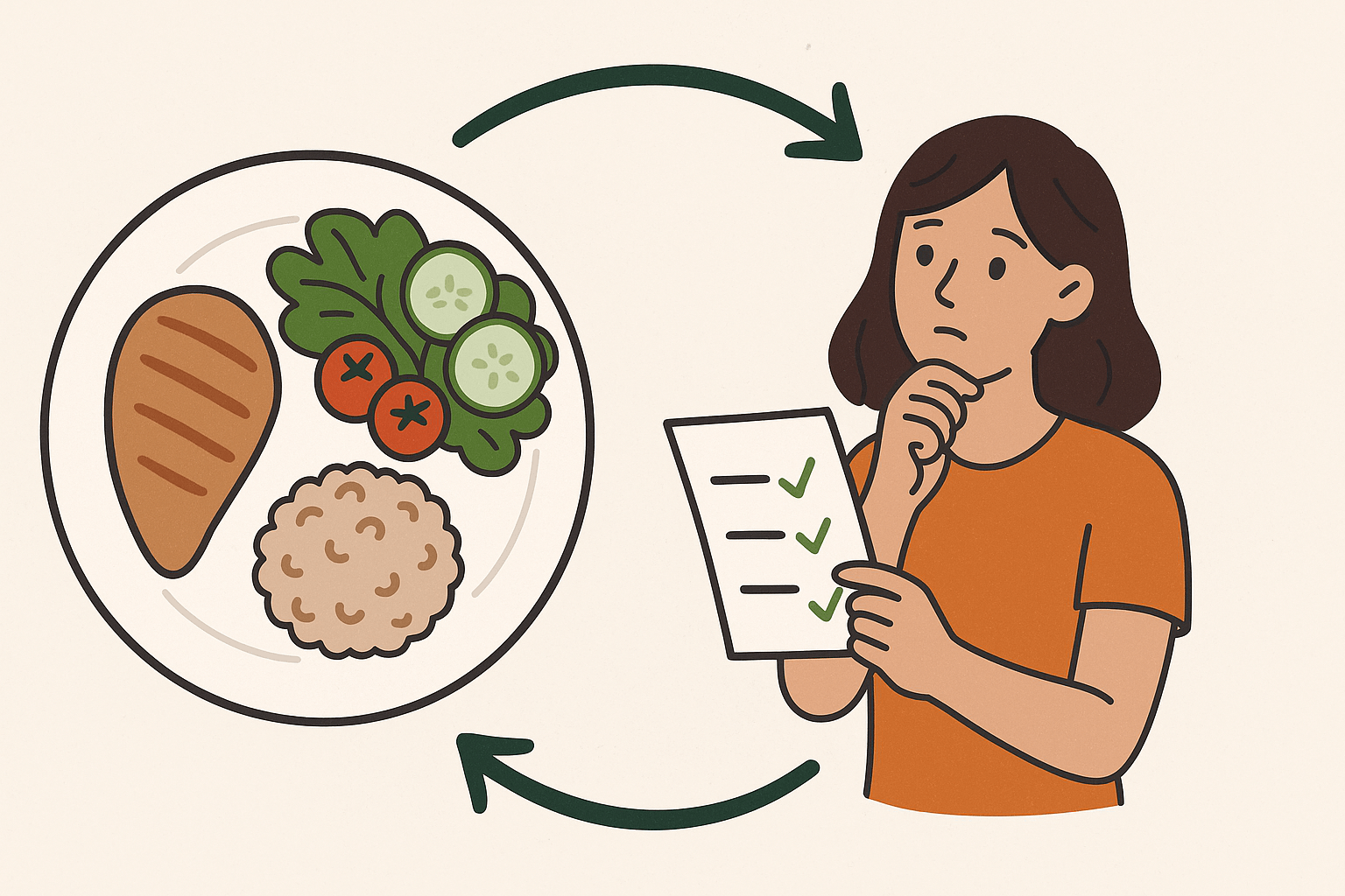 하루 식단 구성과 습관 체크를 보여주는 콜라주 이미지 하루 식단 구성과 습관 체크를 보여주는 콜라주 이미지