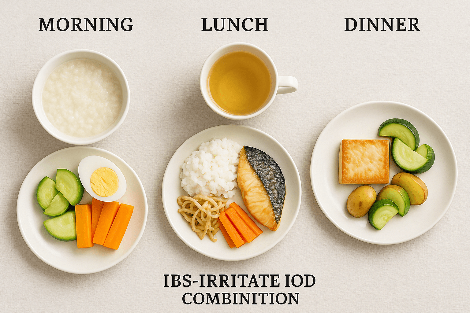 IBS 저자극 하루 식단 조합 아침 점심 저녁 구성 예시 이미지