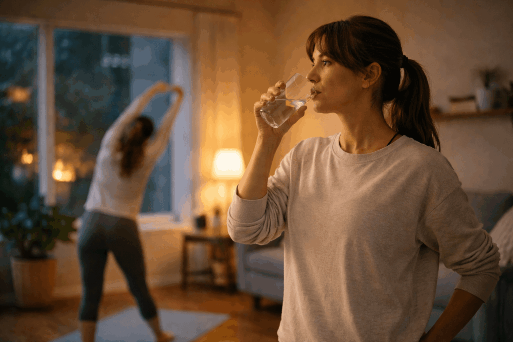 폭식 욕구 줄이는 심리 다이어트 전략 중 10분 지연 행동 실천 장면