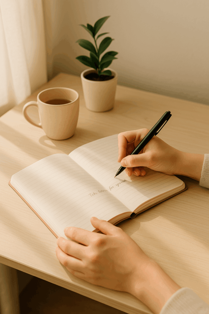 폭식 욕구 줄이는 심리 다이어트 전략을 위한 감정 기록 장면